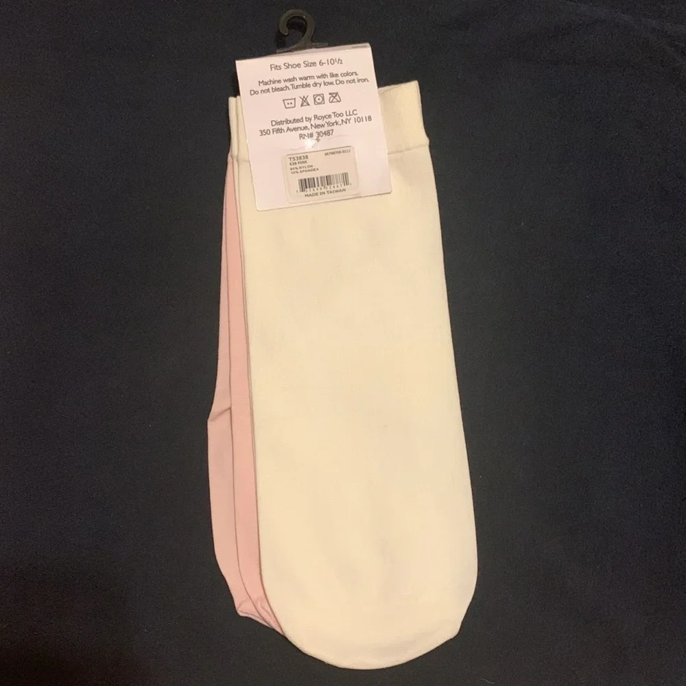 NWT Nine West Vintage Y2K Nylon Socks 2 Pack Pink Pastel Cream White